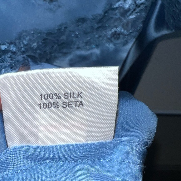 100% SILK NEIMAN MARCUS VIVIS BLUE CAMI LACE TOP - L - Picture 5 of 5